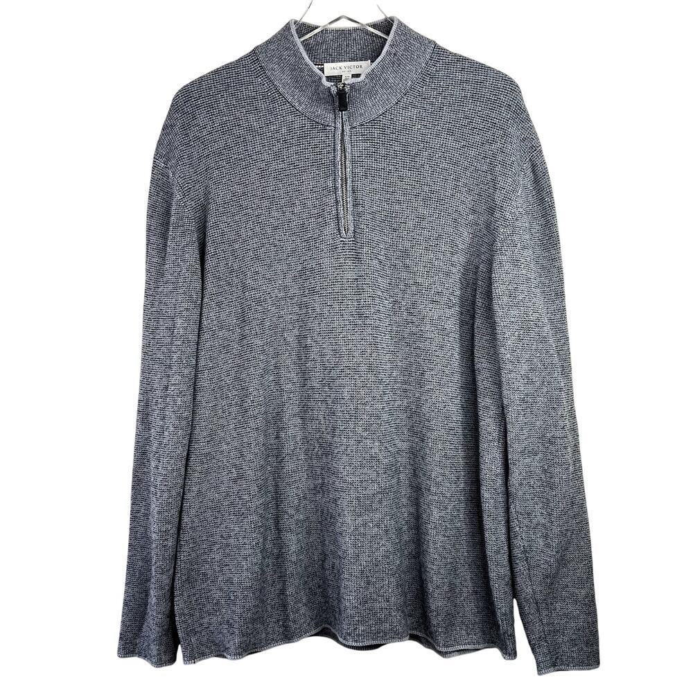 Jack Victor 100% Cotton Gray Knit Quarter Zip Pullover Sweater Long Sleeve XL